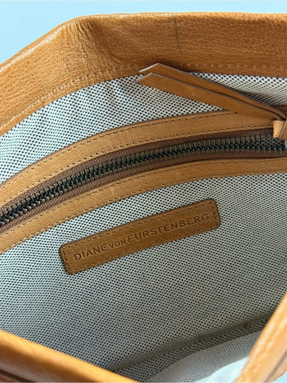 Diane von Furstenberg Leather Clutch Tan Brown Boho Western Patchwork Bag